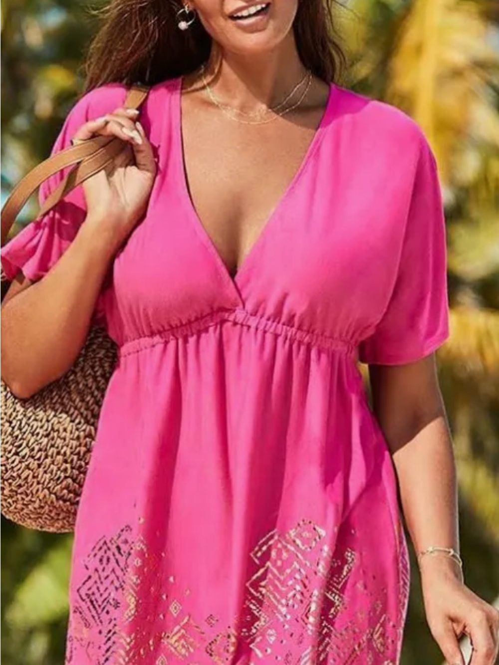 Swimsuits For All Hot Pink V-Neck Swim Coverup